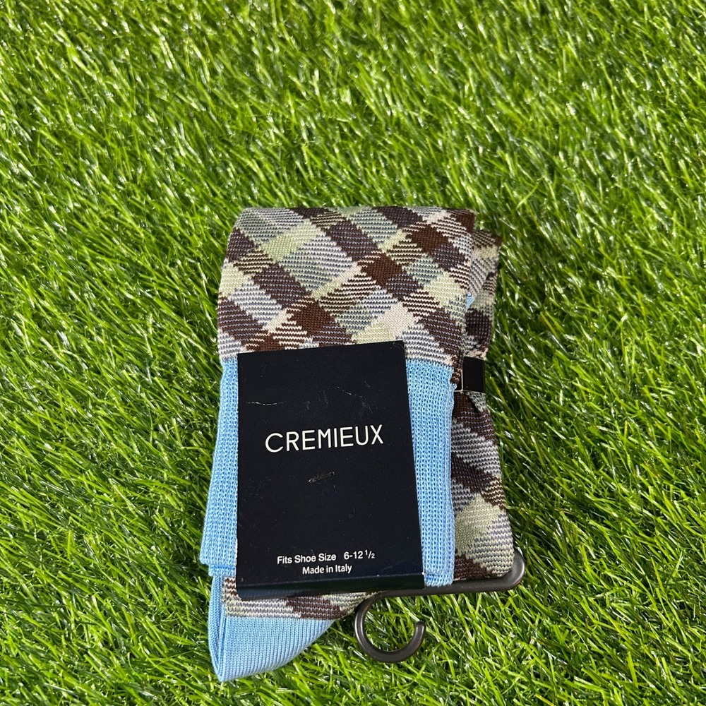 Cremieux‎ Plaid Dress Socks Italian Cotton Blend Blue Mens Shoe Size 6-12.5 NWT